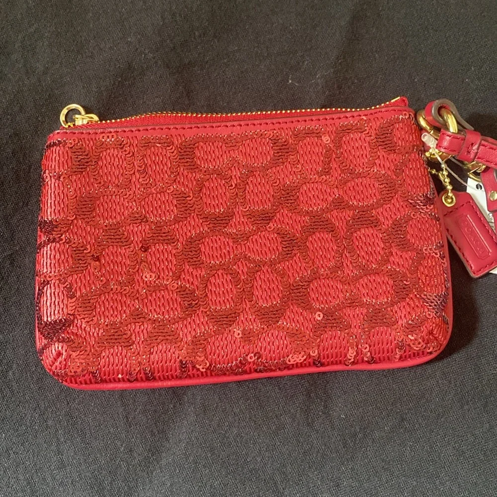 Coach Red Signature Sequin Wristlet
